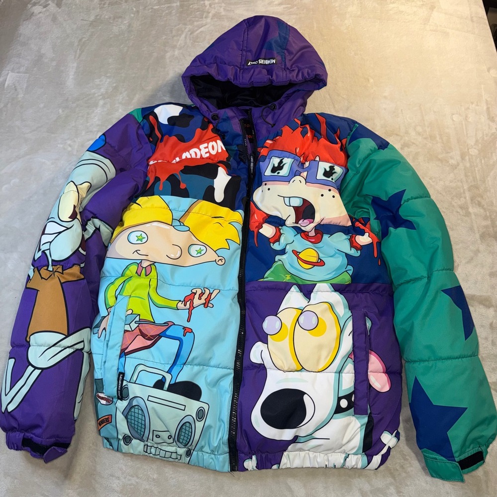 Members Only Nickelodeon Puffer Jacket Mens Medium 90s Cartoons SpongeBob Rugrat